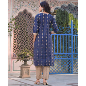 Blue Woven Pure Cotton Straight Salwar Suit