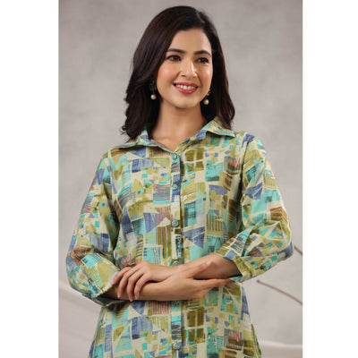 green-geometric-printed-muslin-co-ord-set
