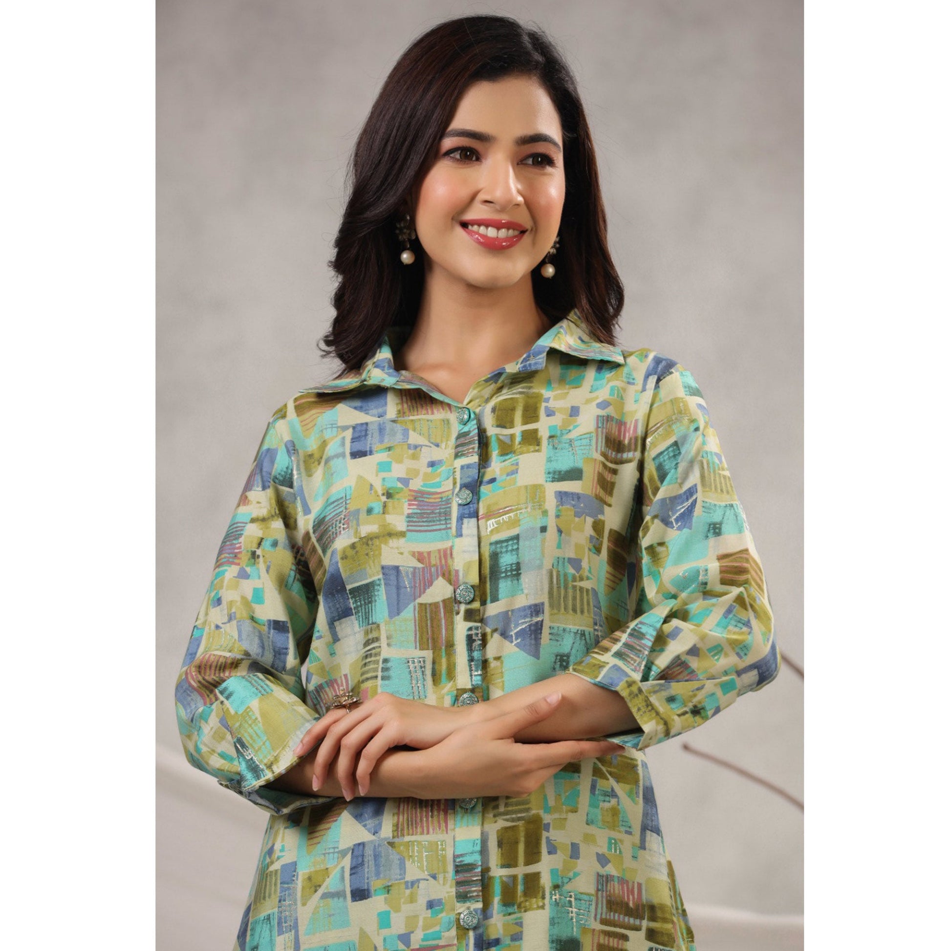 green-geometric-printed-muslin-co-ord-set
