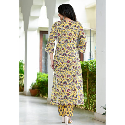 Light Yellow Floral Printed Pure Cotton Salwar Suit
