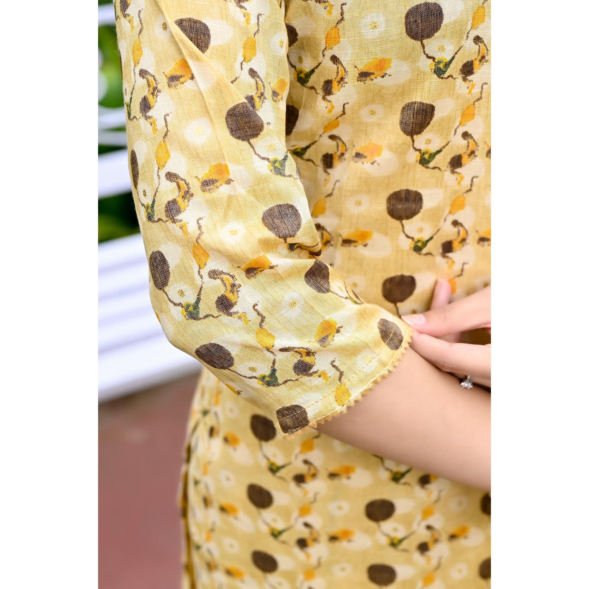 Cream Foil Printed Rayon Suit