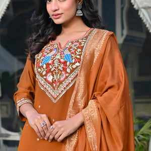 Brown Sequins Embroidered Viscose Salwar Suit