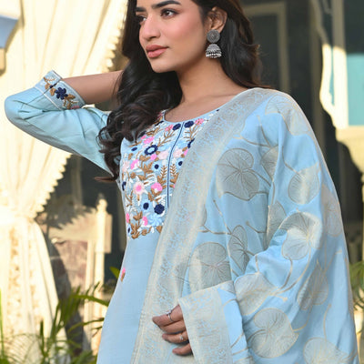 Grey Sequins Embroidered Viscose Salwar Suit