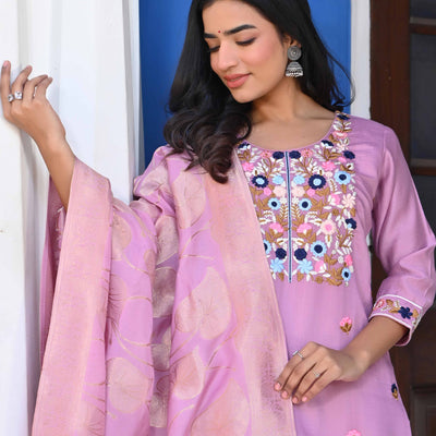 Lavender Sequins Embroidered Viscose Salwar Suit