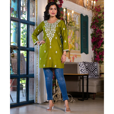 green-embroidered-rayon-straight-top