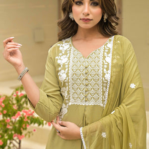 Light Chikoo Floral Embroidered Rayon Salwar Suit