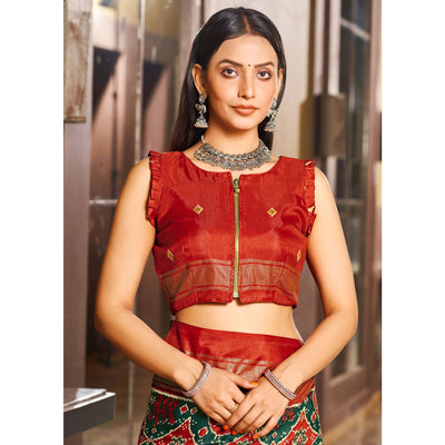 green-red-patola-printed-viscose-saree-with-zari-border
