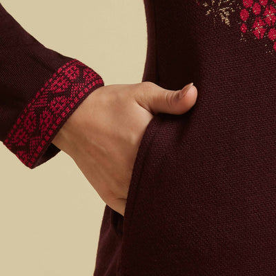 Dark Mauve Woolen Straight Kurti