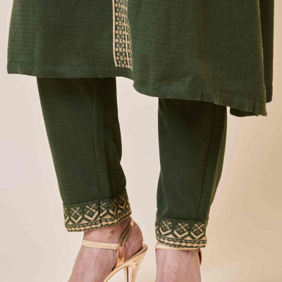 Mehandi Green Floral Woolen Salwar Suit