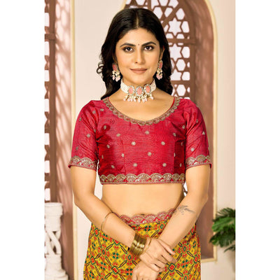 Mustard Printed Patola Tussar Silk Saree