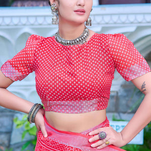 Gajri Pink Bandhani Printed Linen Saree