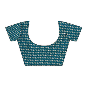 Dark Blue Floral Foil Printed Chiffon Saree