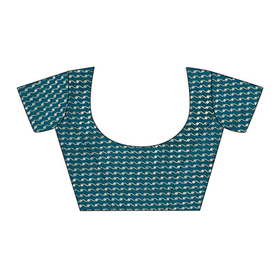 Dark Blue Floral Foil Printed Chiffon Saree