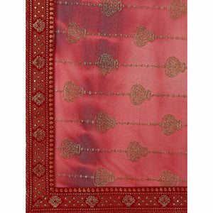 Maroon Foil Printed Lycra Saree With Lace Border