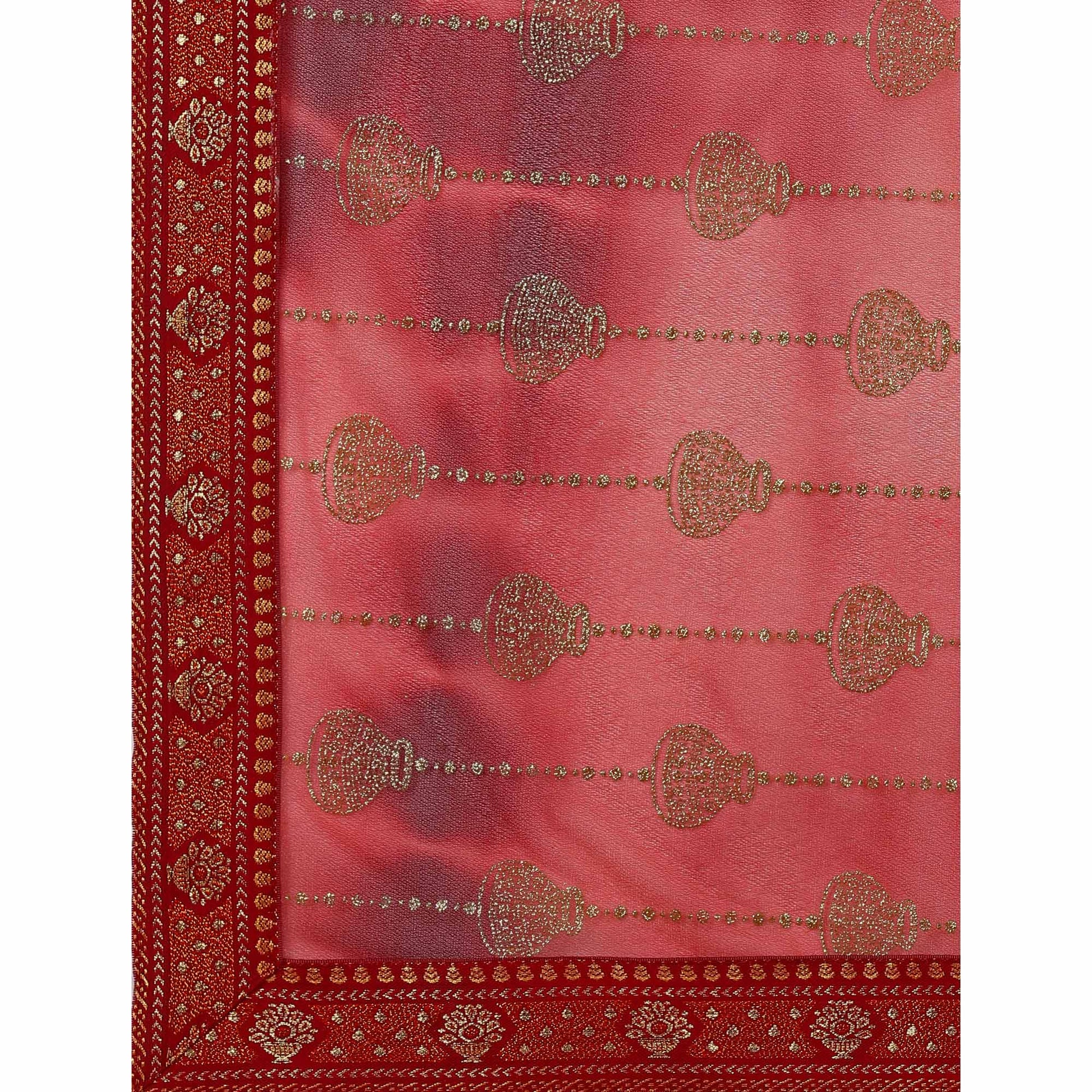 Maroon Foil Printed Lycra Saree With Lace Border