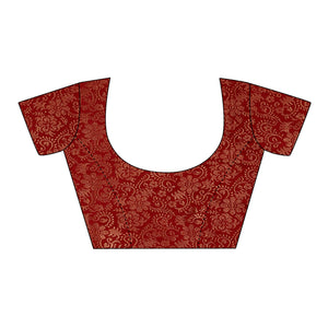 Maroon Foil Printed Chiffon Saree With Lace Border