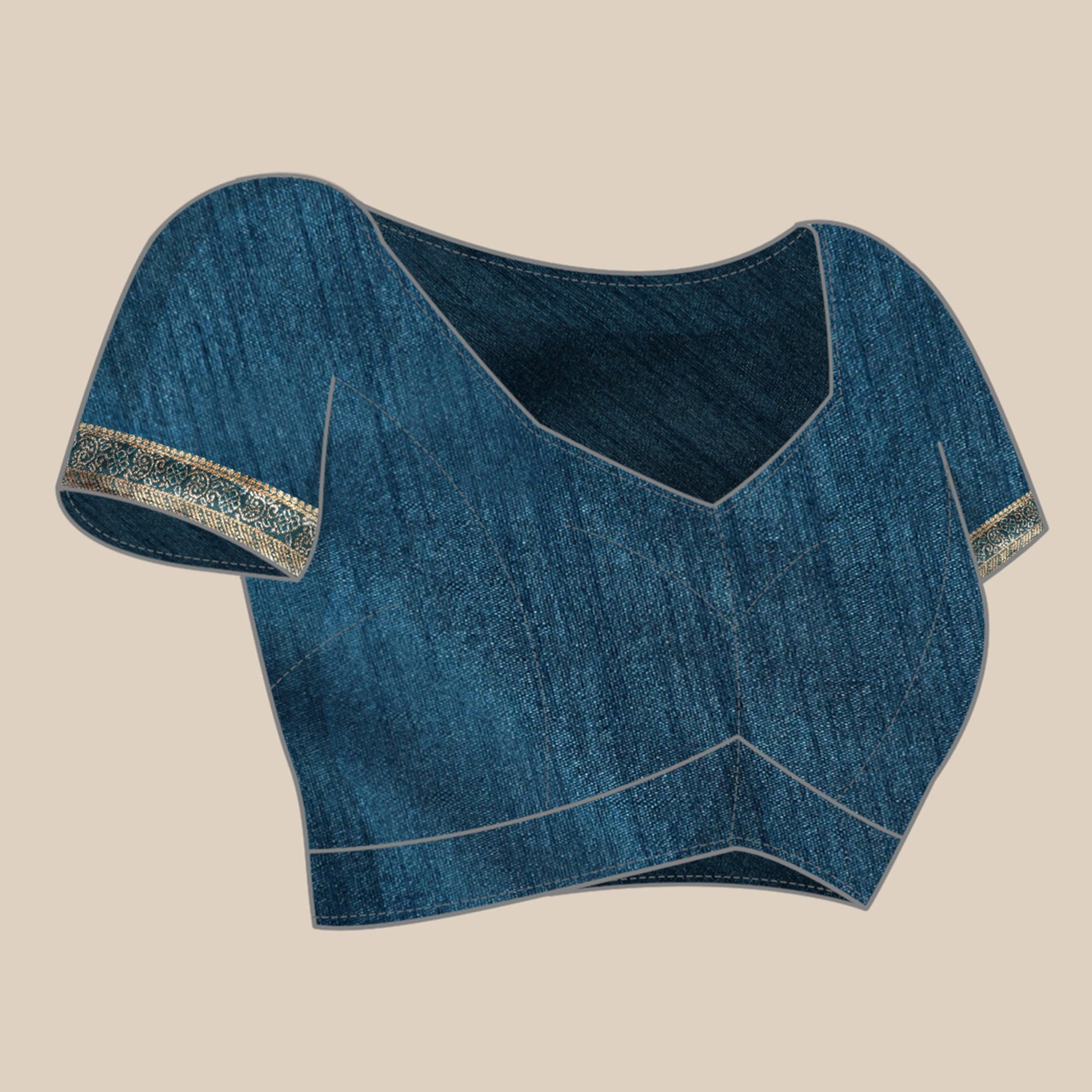 Blue Swarovski Work Vichitra Silk Saree With Fancy Border