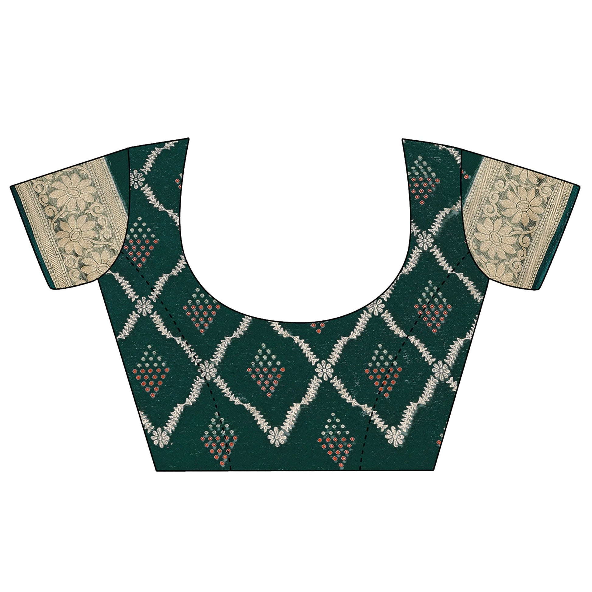 green-bandhani-printed-organza-saree-with-woven-border-2