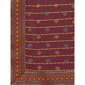 Maroon Foil Printed Chiffon Saree With Lace Border