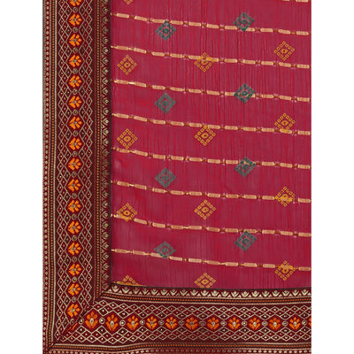 Maroon Foil Printed Chiffon Saree With Lace Border