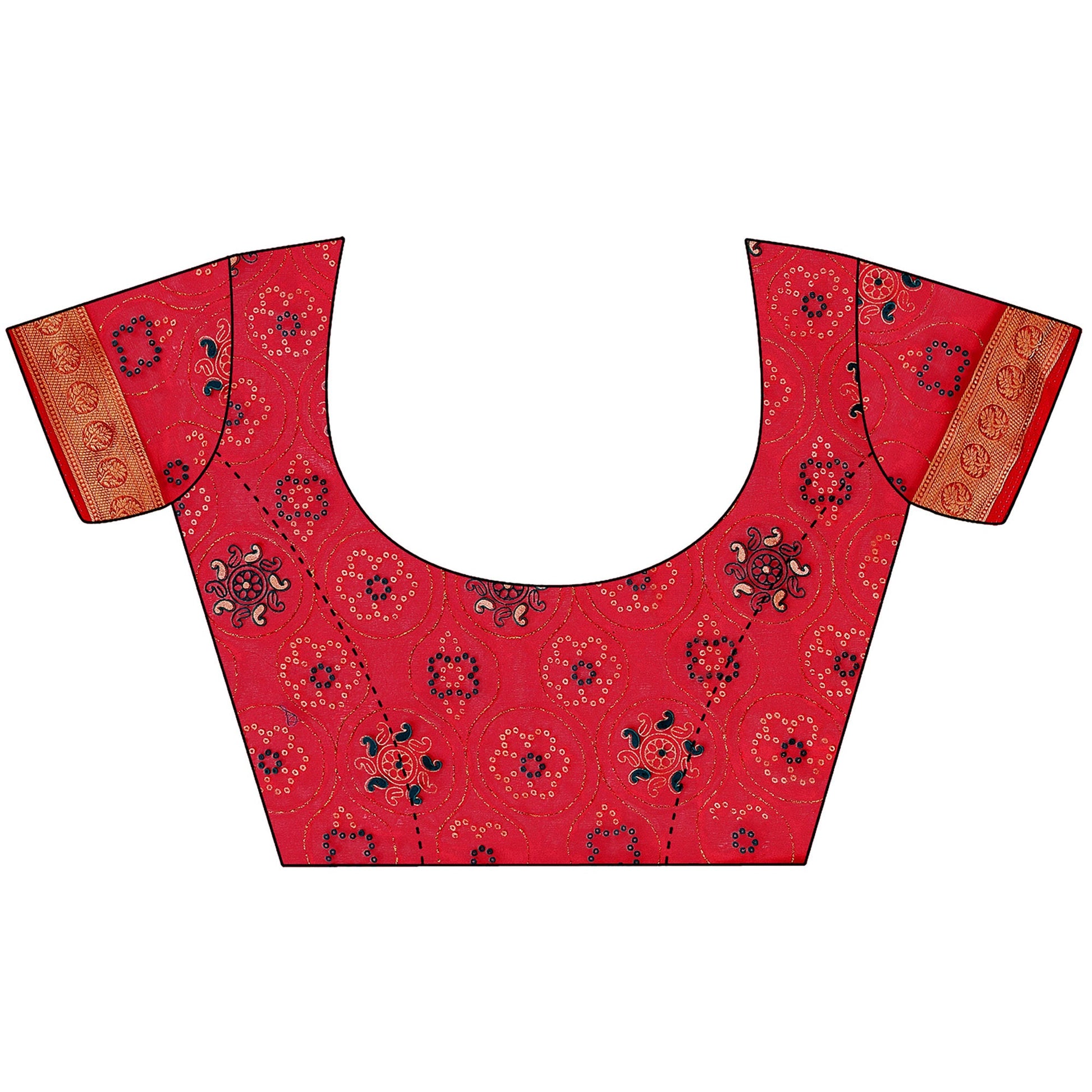 Dark Red Bandhani Printed Organza Saree With Woven Border