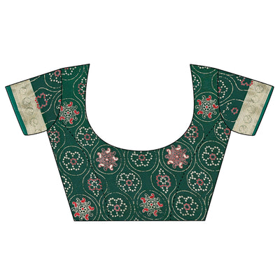 green-bandhani-printed-organza-saree-with-woven-border-1