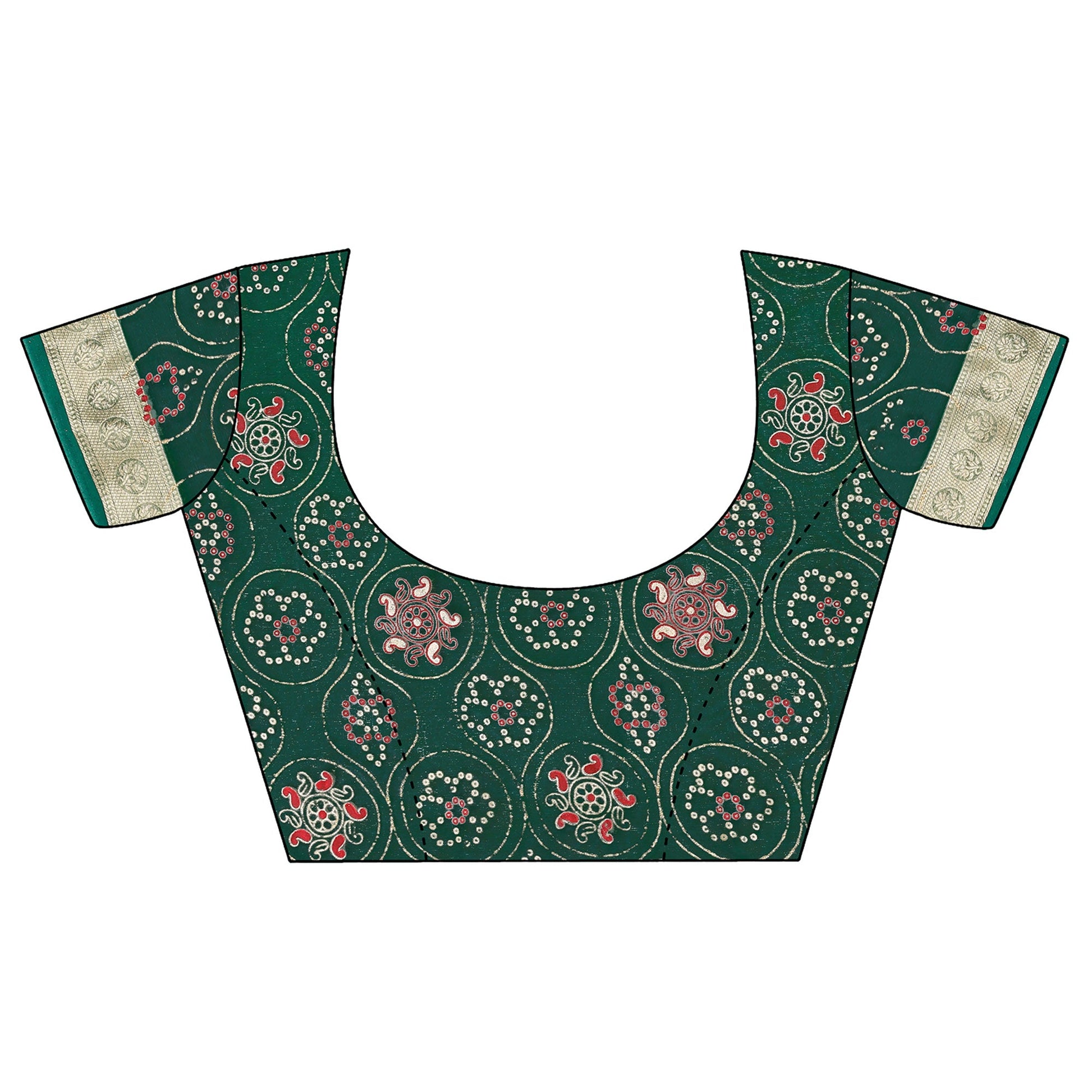 green-bandhani-printed-organza-saree-with-woven-border-1