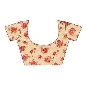 Maroon Floral Foil Printed Chiffon Saree With Lace Border