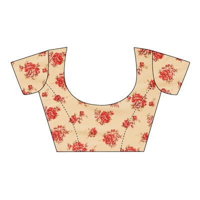 Maroon Floral Foil Printed Chiffon Saree With Lace Border