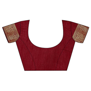 Maroon Foil Printed Vichitra Silk Saree With Jacquard Border