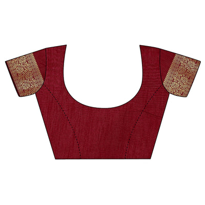 Maroon Foil Printed Vichitra Silk Saree With Jacquard Border