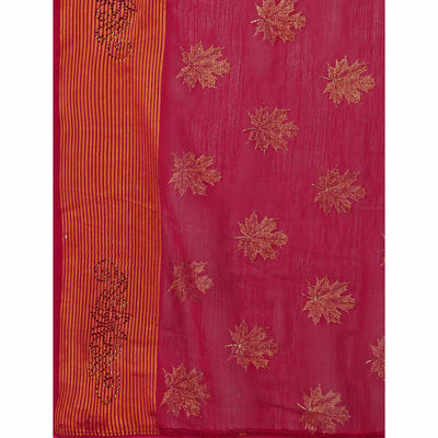 Dark Magenta Zari Work Chiffon Saree With Tassels