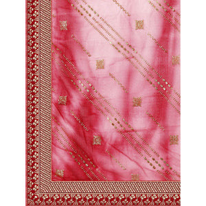 Gajari Pink Zari Work Chiffon Saree Lace Border