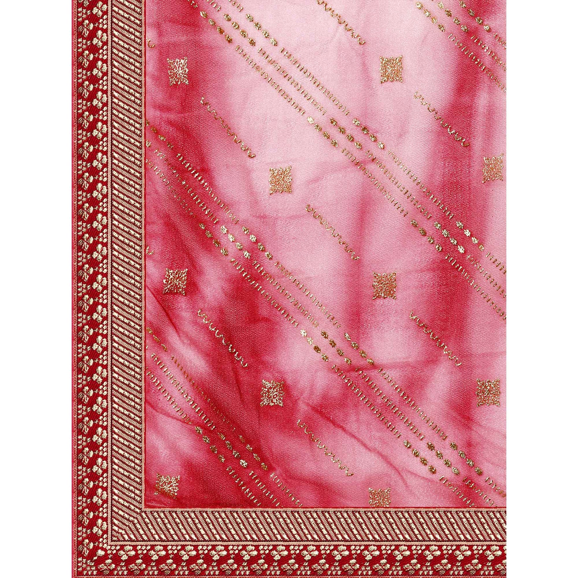 Gajari Pink Zari Work Chiffon Saree Lace Border