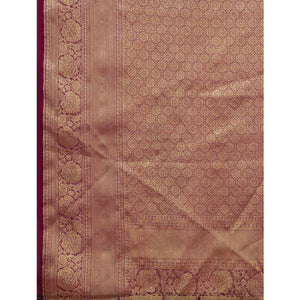 Maroon Woven Organza Saree With Tassels