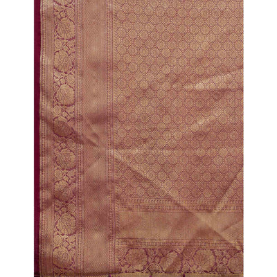 Maroon Woven Organza Saree With Tassels