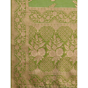 Mehendi Green Woven Organza Saree With Tassels
