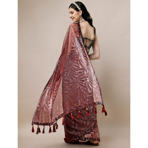 Maroon Floral Printed Rayon Saree
