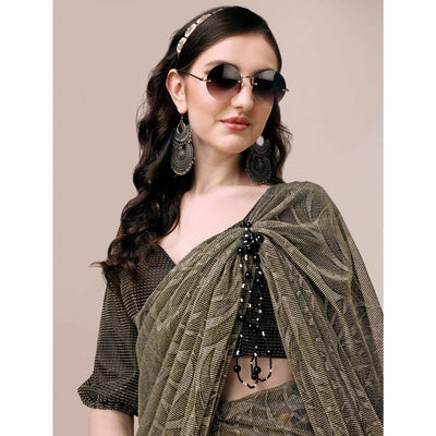 Mehendi Green Floral Printed Rayon Saree