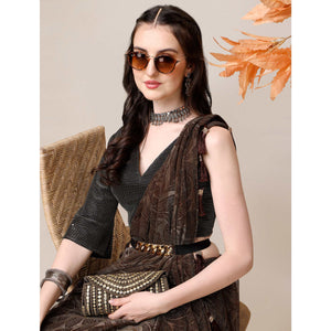 Brown Floral Printed Rayon Saree