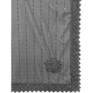 Grey Tikali With Floral Embroidered Lycra Saree