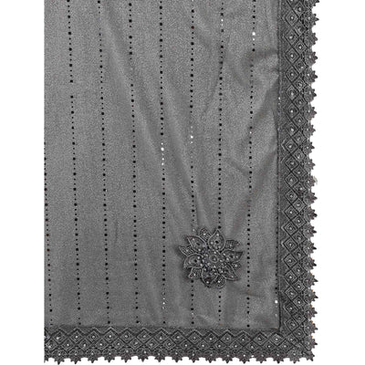 Grey Tikali With Floral Embroidered Lycra Saree