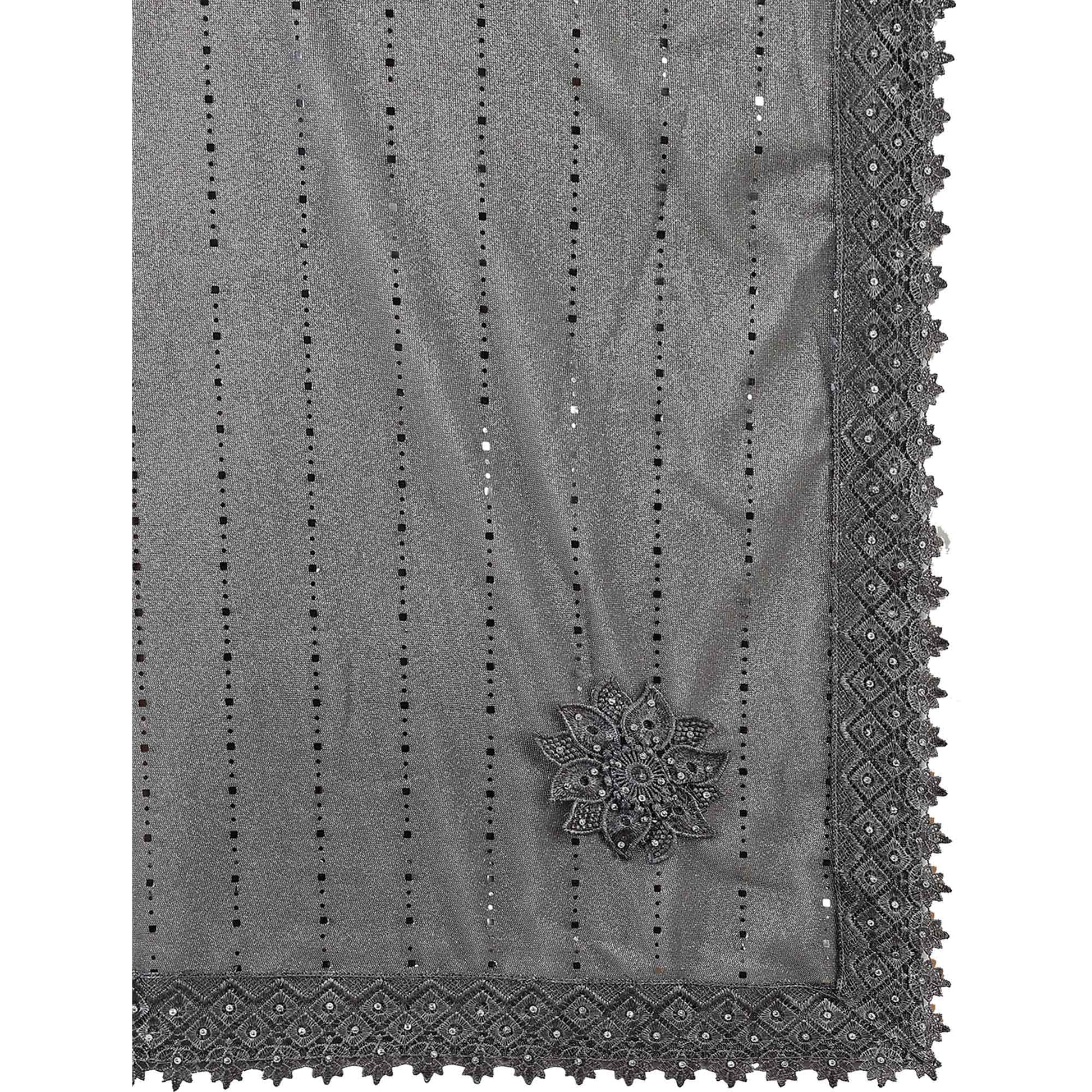 Grey Tikali With Floral Embroidered Lycra Saree