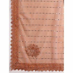 Dusty Peach Tikali With Floral Embroidered Lycra Saree