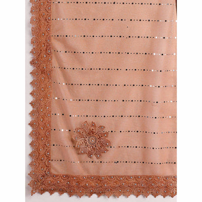 Dusty Peach Tikali With Floral Embroidered Lycra Saree