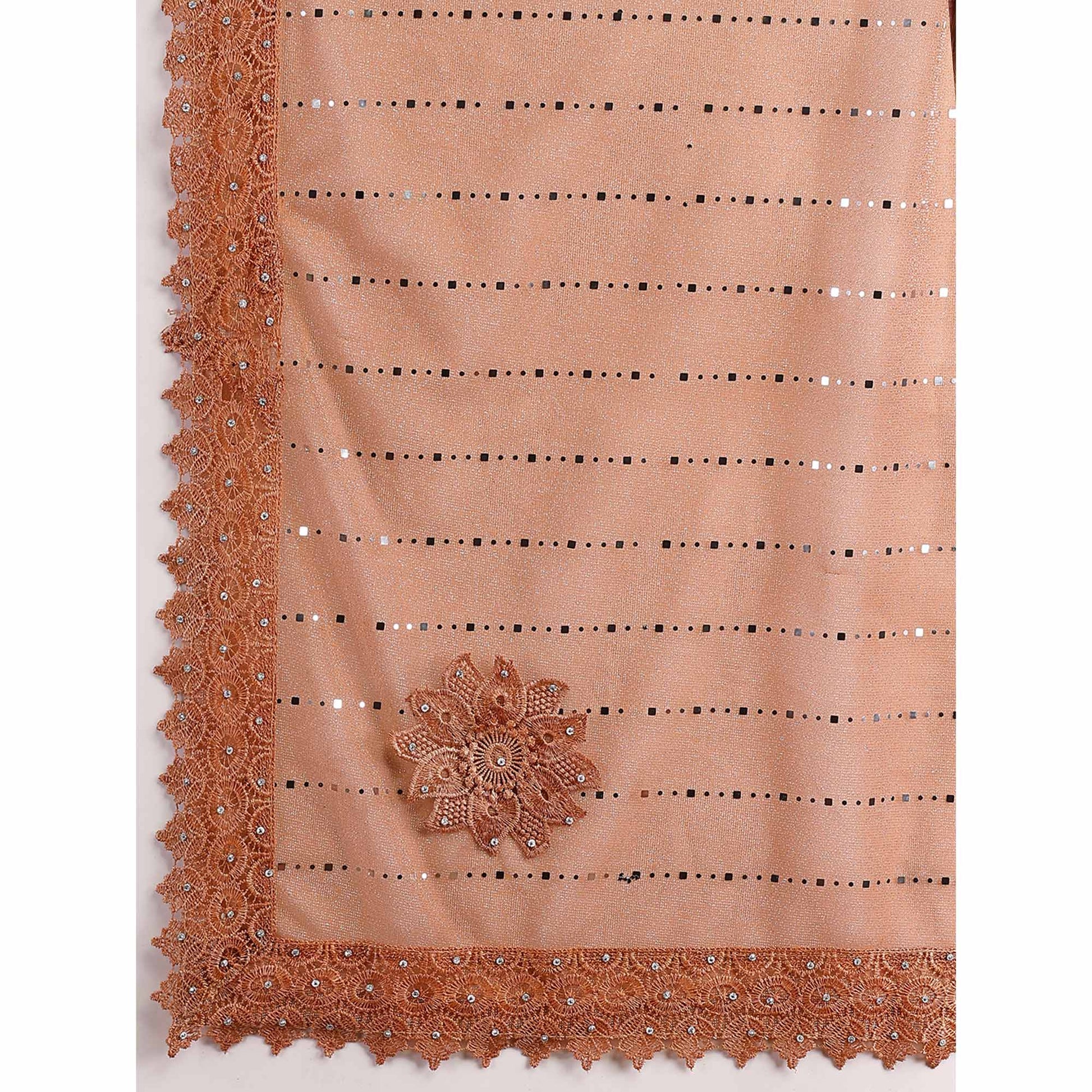 Dusty Peach Tikali With Floral Embroidered Lycra Saree