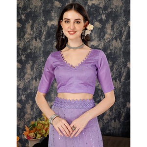 Lavender Tikali With Floral Embroidered Lycra Saree