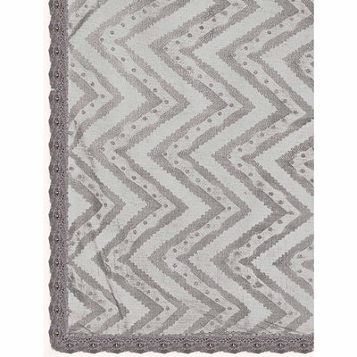Grey Zig Zag Printed With Stone Work Organza Ready To Wear Saree
