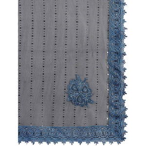 Blue Tikali Work Lycra Saree With Embroidered Lace Border