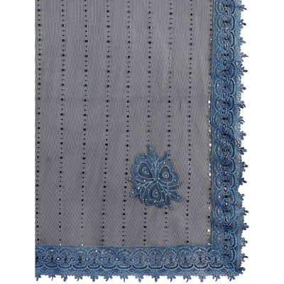 Blue Tikali Work Lycra Saree With Embroidered Lace Border